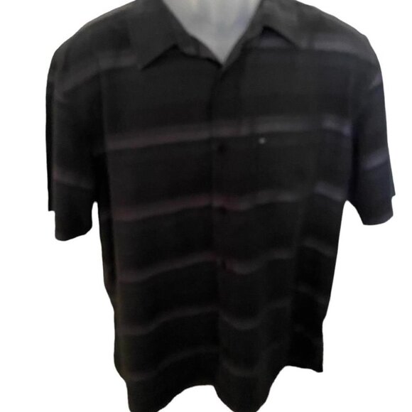 Quiksilver Black Stripes Collared Short Sleeve Shirt Men L Large - Picture 1 of 6